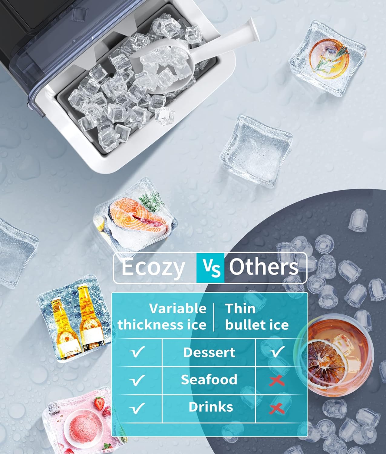ecozy Nugget Ice Maker Countertop - Chewable Pellet Ice Cubes