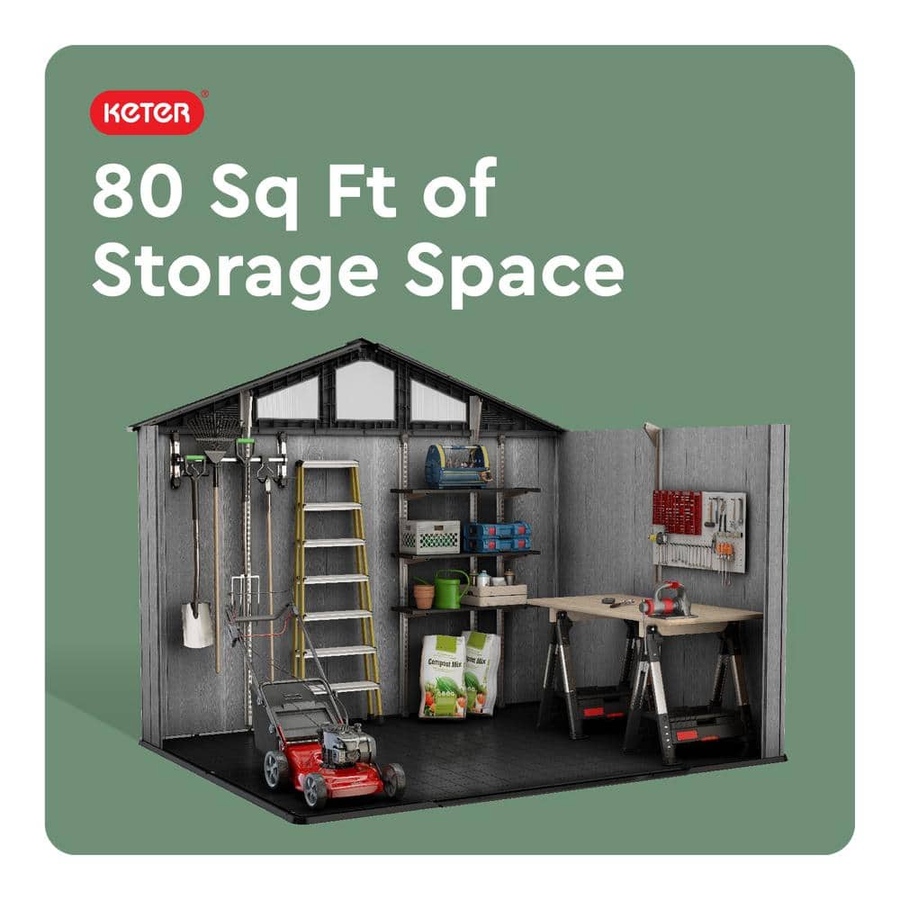 Keter Stronghold 2.0 10 ft. W x 8 ft. D Durable Resin Plastic Storage Shed with Flooring Grey 74 sq. ft.