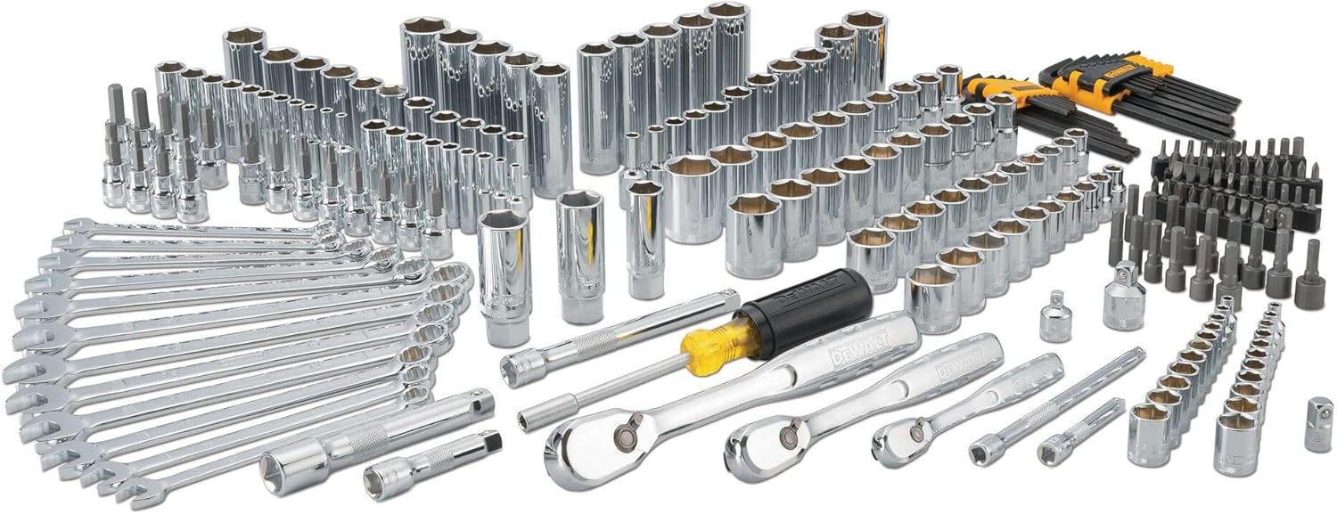 DEWALT Mechanic Tool Set, 247-Piece, 1/4 in., 3/8 in. and 1/2 in. Drive, SAE, Ratchets, Sockets, Hex Keys, Combination Wrenches, Polish Chrome Finish