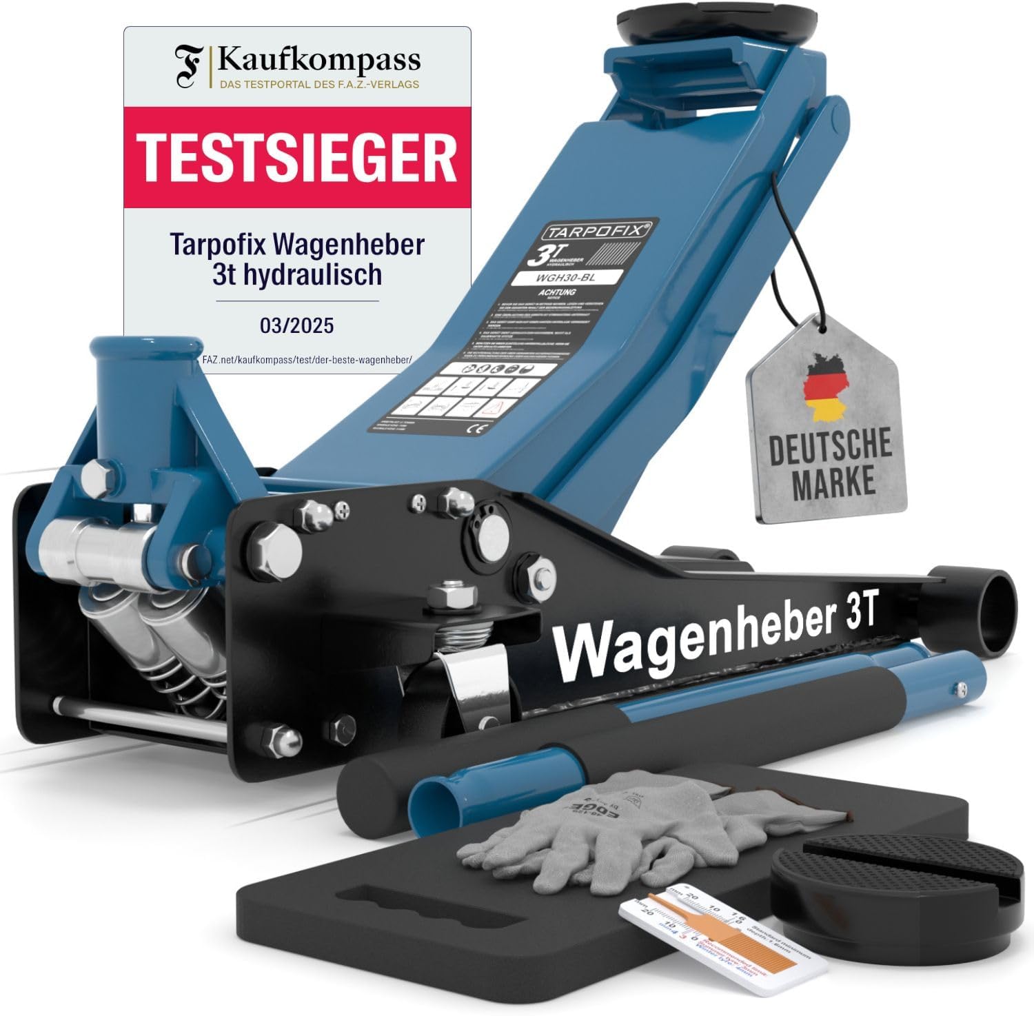 Tarpofix® 3t Flat Hydraulic Jack | Double Cylinder | Fits SUVs & Lowered Cars, 75-505mm Lift