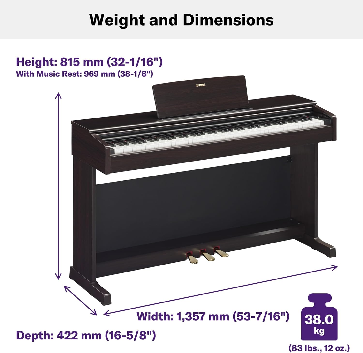 Yamaha Arius, 88-Key Weighted Action Digital Aspiring Musicians, CFX Concert Grand Piano Voice, 3-Pedal Unit, Bench Included, Classic Upright Design, Black, (YDP145B)