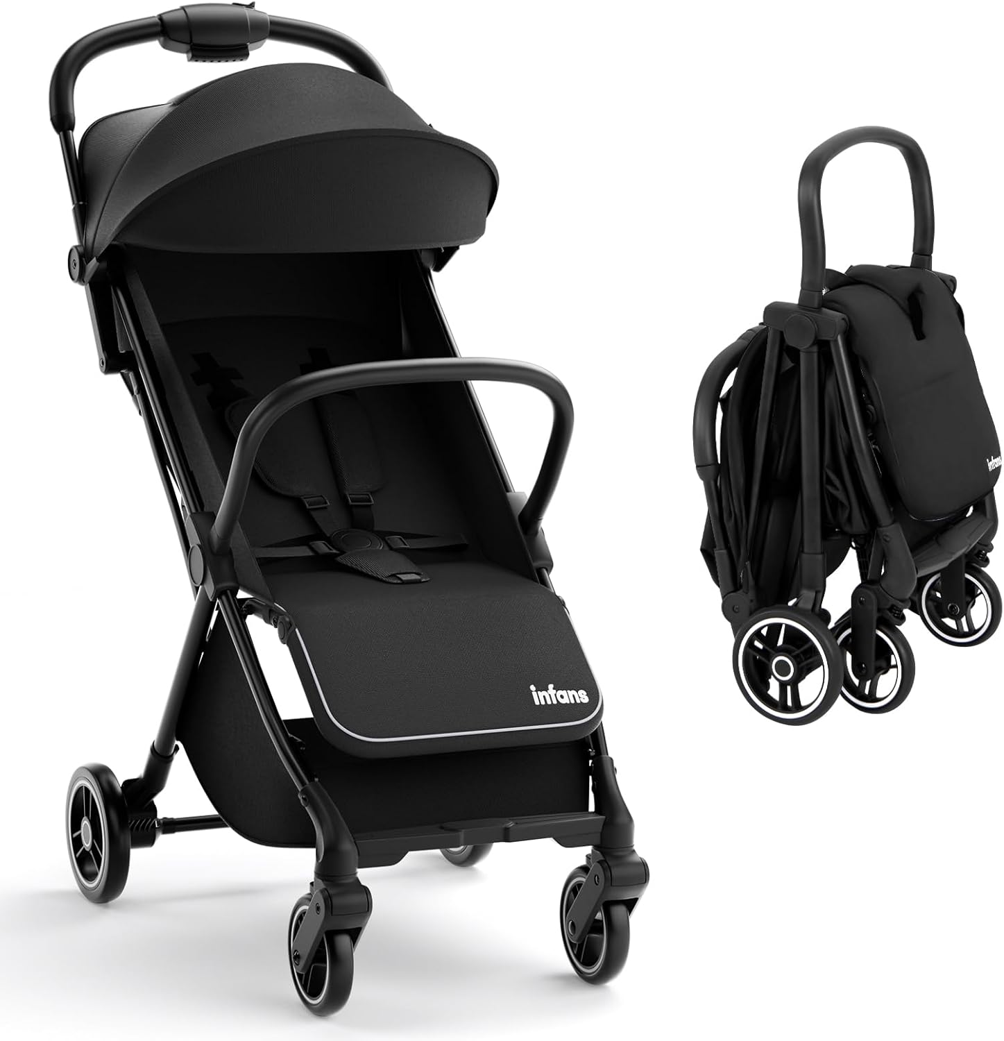 INFANS Lightweight Baby Stroller, One-Hand Gravity Fold, Compact Travel Stroller for Airplane with Aluminium Frame Adjustable Backrest, Foldable Toddler Stroller for Infant 0-36 Month