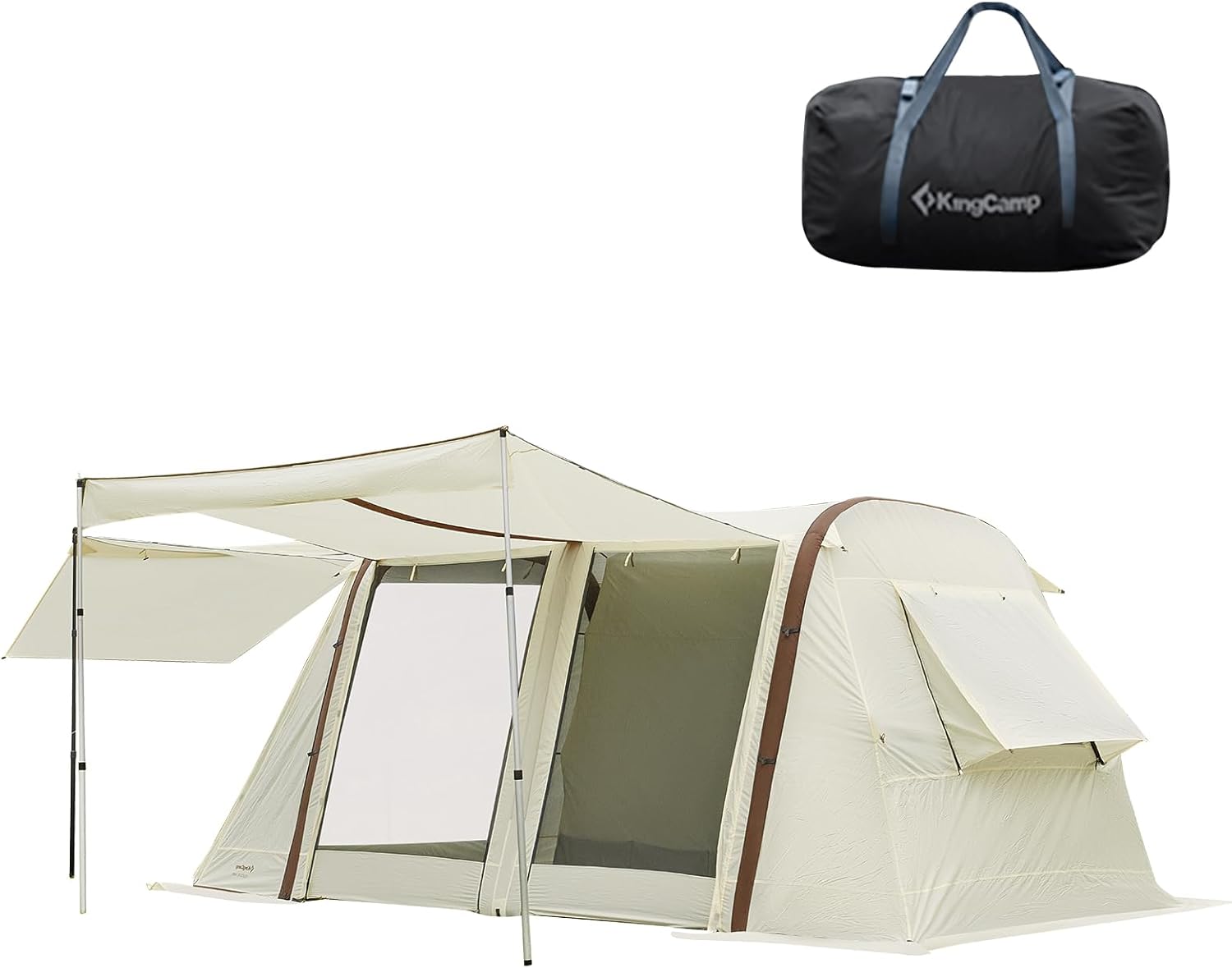 KingCamp Glamping Tent, Family Tent, Outdoor Waterproof Luxury Bell Tent with Double Peaked Roof for 3 Rooms, for Families and Camping Groups, Extra Large