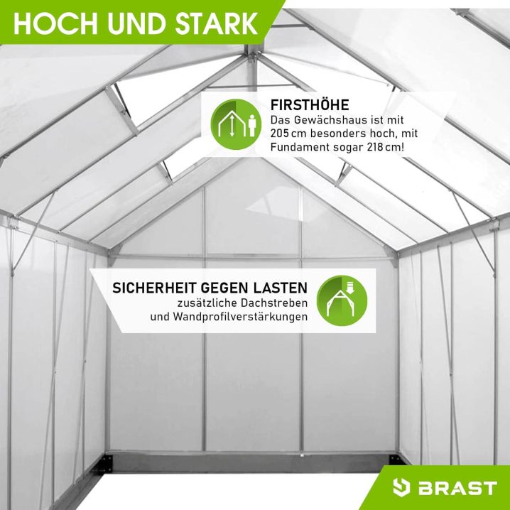 BRAST Aluminium Greenhouse with Base 380 x 250 x 205 cm, TÜV Tested, 6 mm Hollow Chamber Panels, Rustproof/Weatherproof/Temperature-Resistant