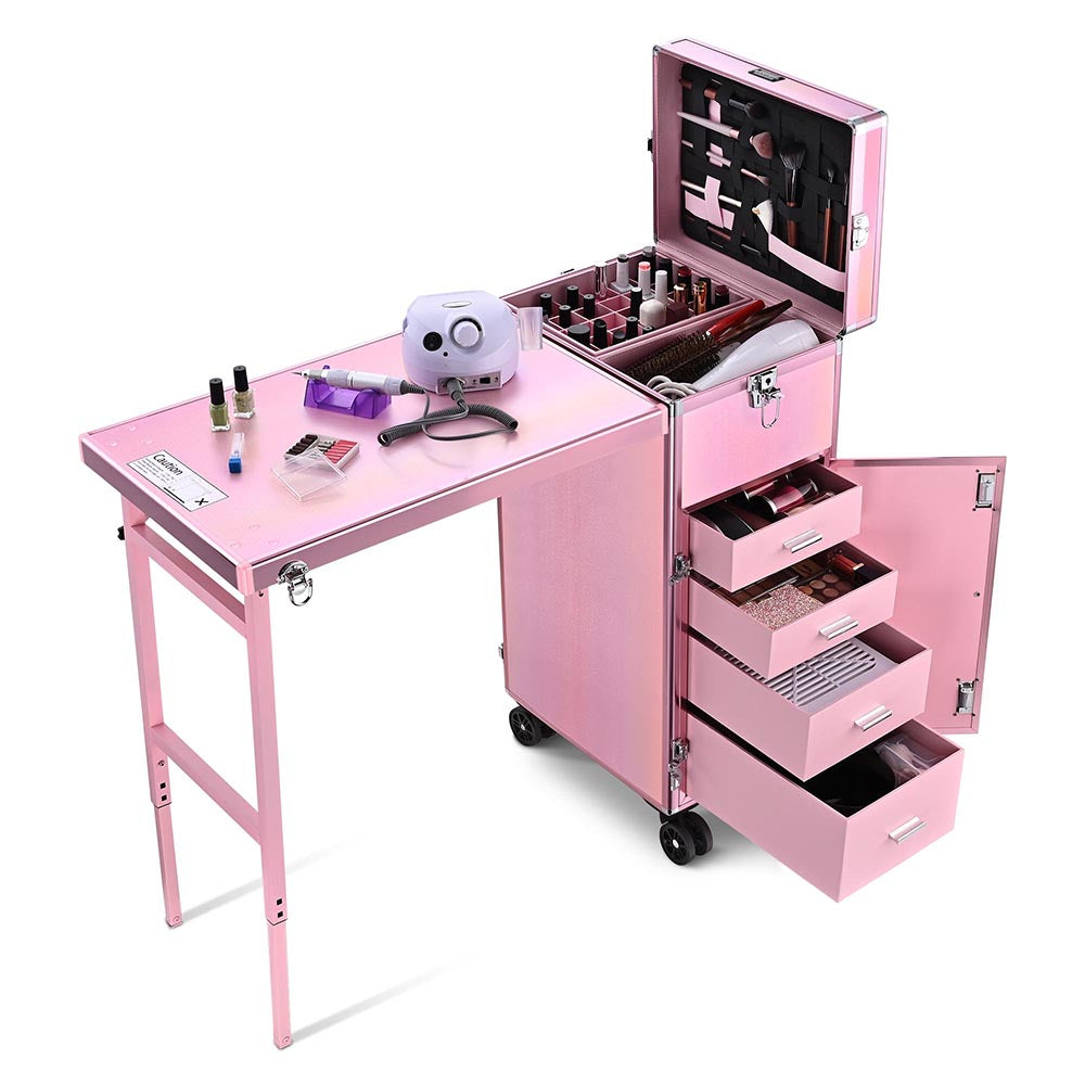 Exclusive to Europe Rolling Makeup Station Hair Nail Workstation w/ Speaker Drawers