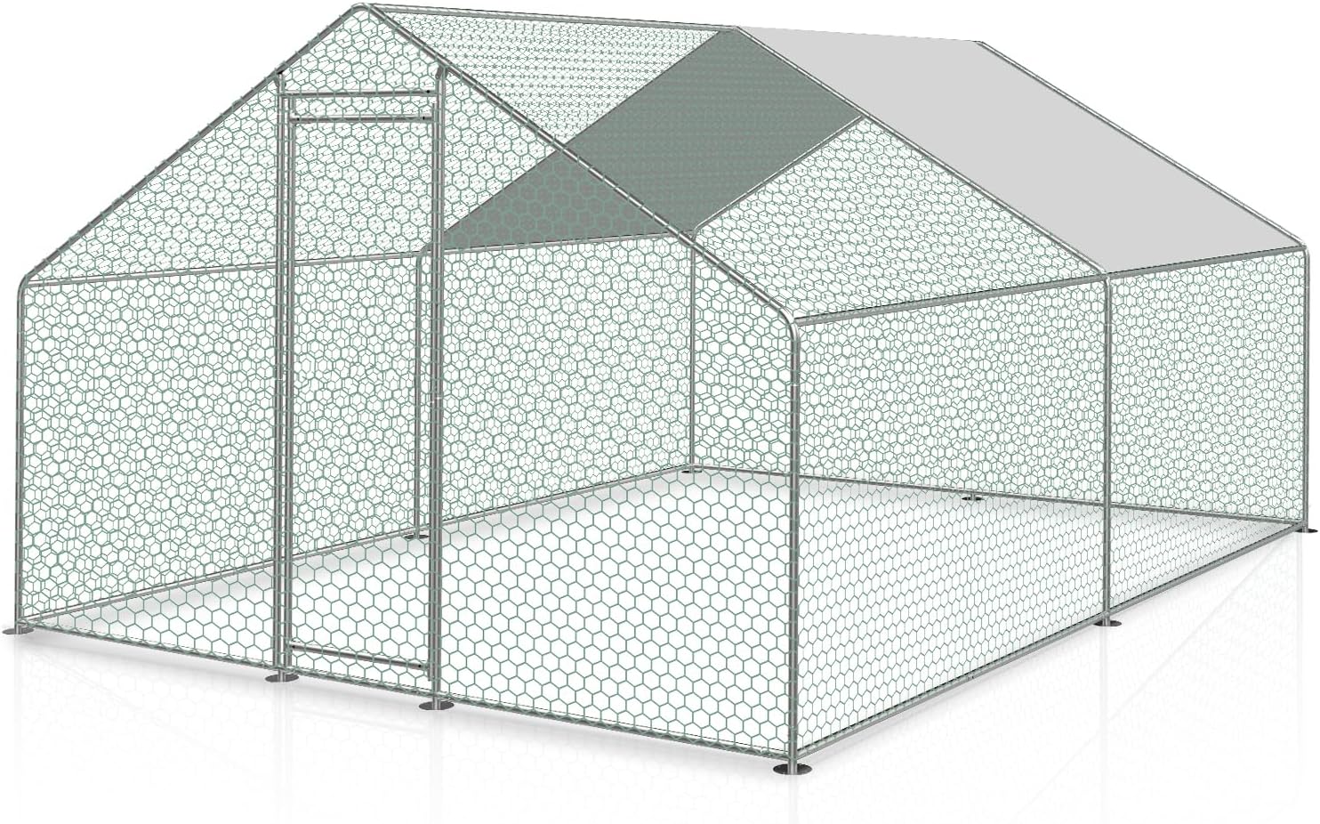 Sonnewelt Freilaufgehege 3x3x2m Hühnerstall Verzinkter Stahl Kleintierstall Hühnerhaus Dach Geflügelstall mit Sonnenschutzdach und Tür für Haustierkäfig Hühnerkäfig Vogelkäfig Kleintiere Pflanzen