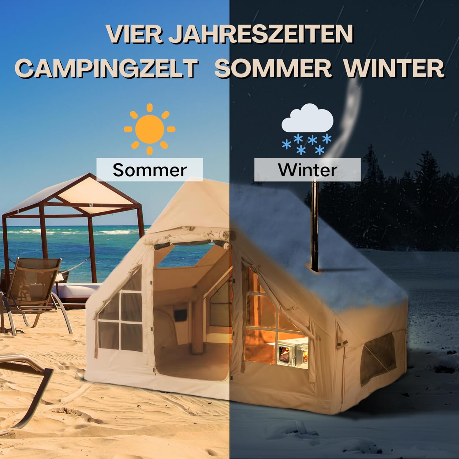 HikerSKY Aufblasbares Zelt für 4/6/8 Personen, mit Luftpumpe, Aufblasbares Campingzelt, Wasserdicht, für Camping und Outdoor-Aktivitäten