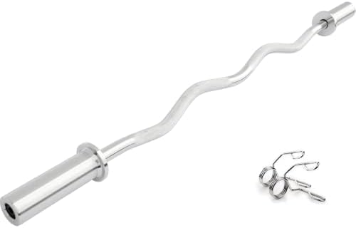 Strongway Olympic EZ Curl Bar + Spring Collars - 2" Weight Lifting Barbell (330LBS Rated) - Olym...