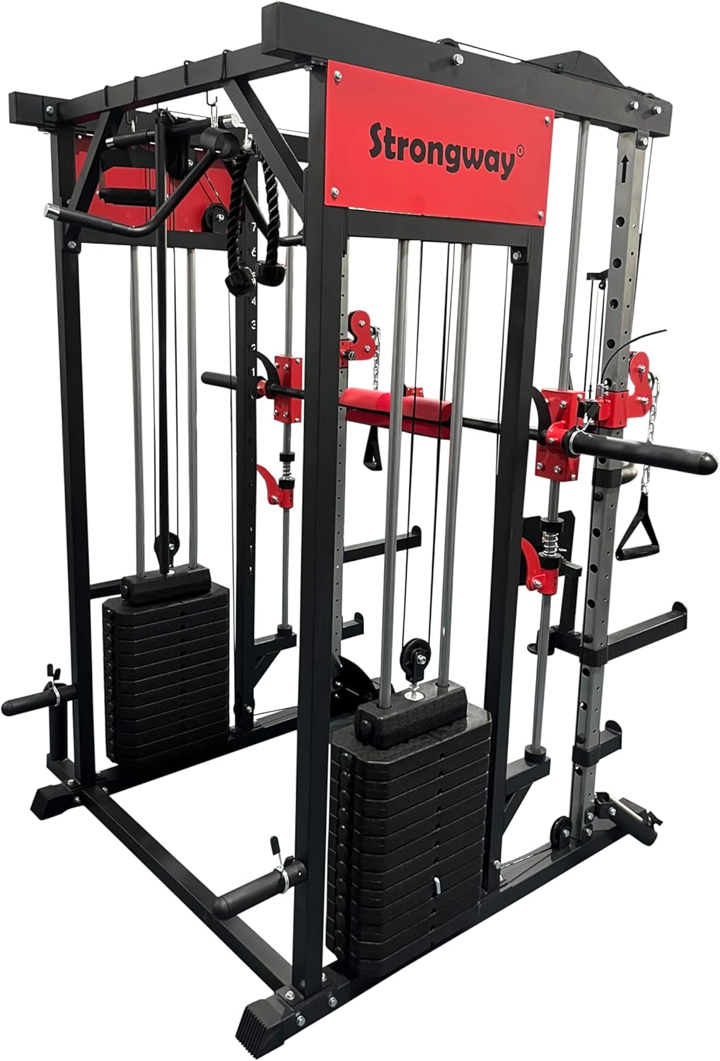 Strongway® Multi Gym Smith Machine with Weights 177KG Weight Stack Included - Multifunction Home Gym Dual Cable Pulley Dip Station Pull Up Bar Strength Training