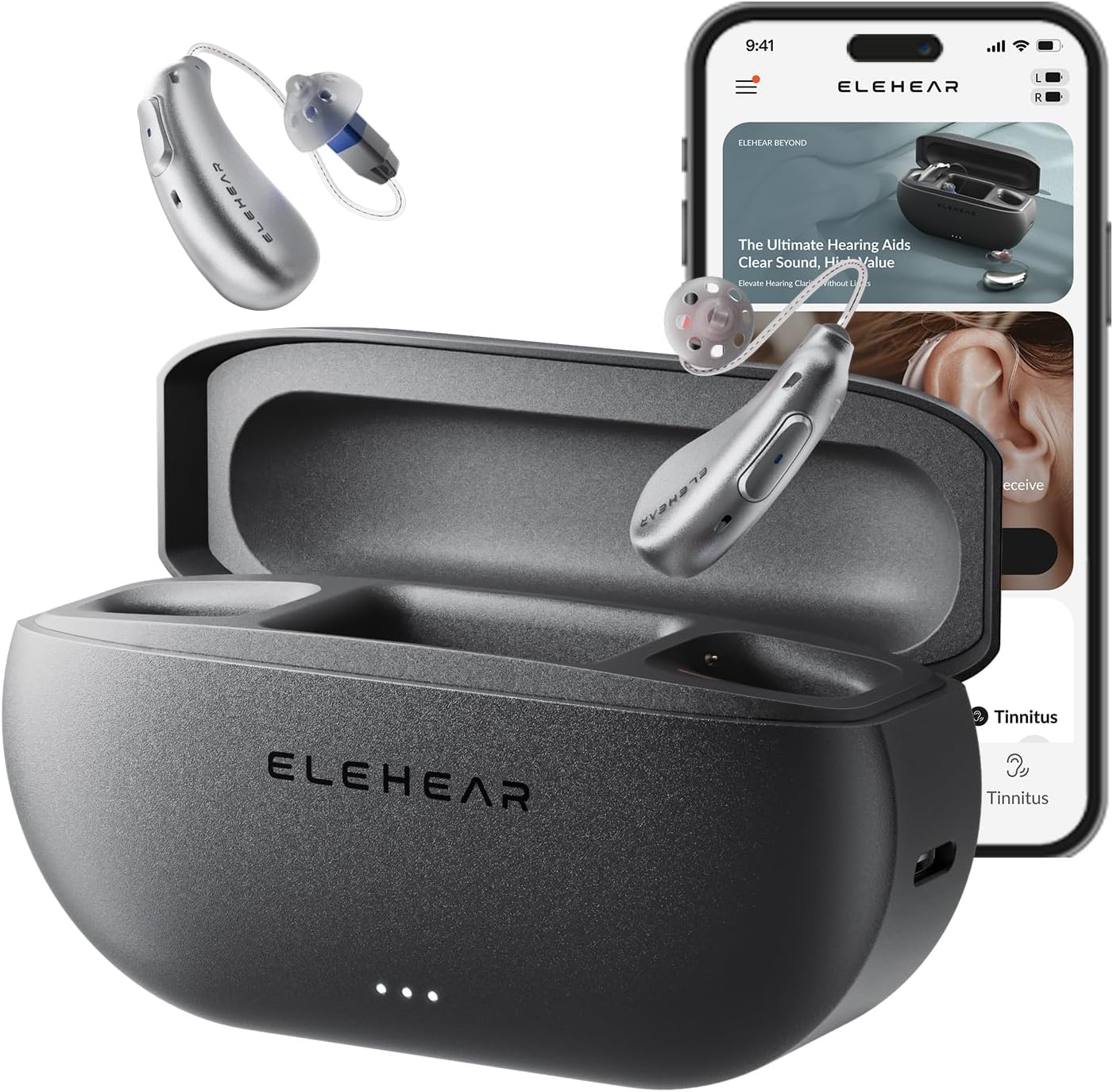 ELEHEAR-Beyond OTC Hearing Aids, AI Powered Speech Enhancement and Tinnitus Masking, Superior Sound Quality