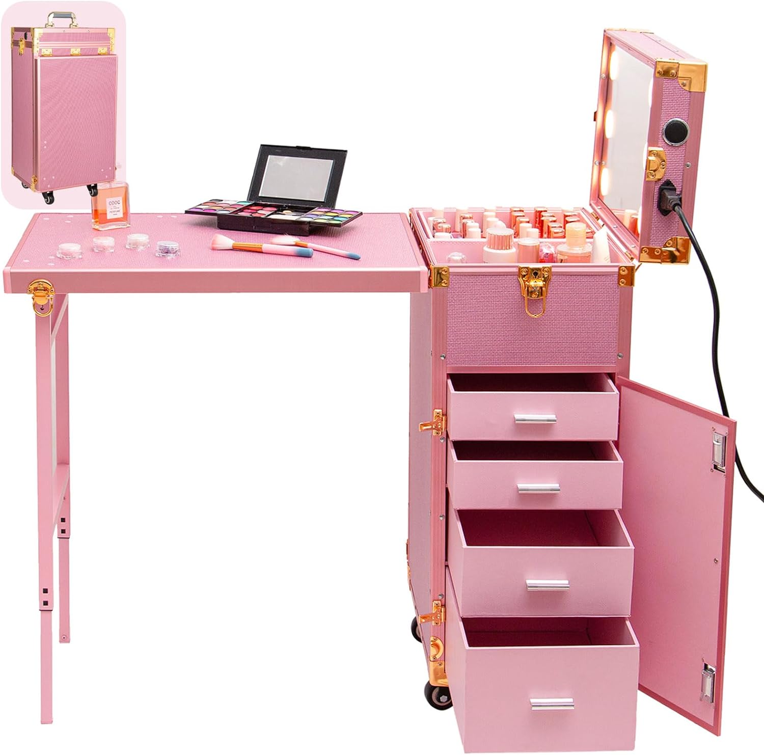 Portable Nail Table, Rolling Manicure Table w/3 Color Light