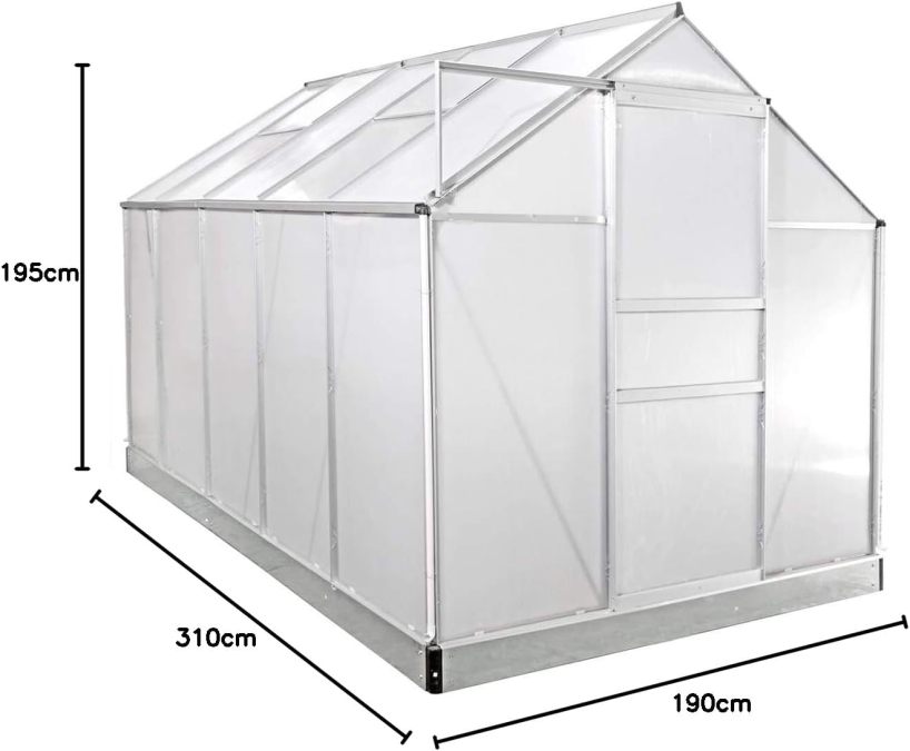 BRAST Greenhouse Aluminium with Base 310 x 190 x 195 cm TÜV Tested, 6 mm Hollow Chamber Panels, Rustproof, Weatherproof, Temperature-Resistant