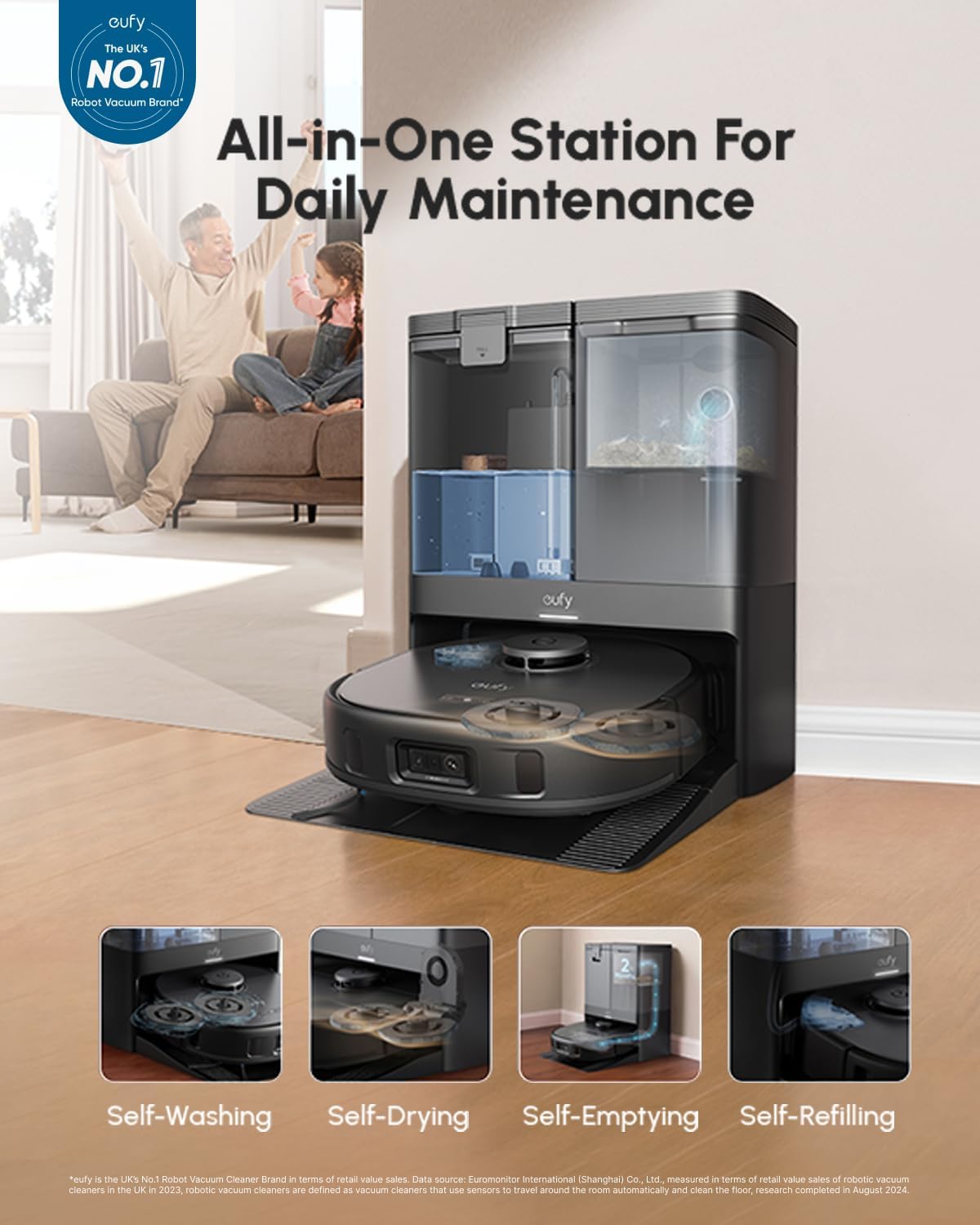 eufy X10 Pro Omni Robot Vacuum Cleaner with Mop, All-in-One Station, 8,000Pa Powerful Suction, Dual Mops, AI Obstacle Avoidance, Auto Mop Washing, Auto-Hot-Air-Drying, Auto-Emptying, Auto-Refilling