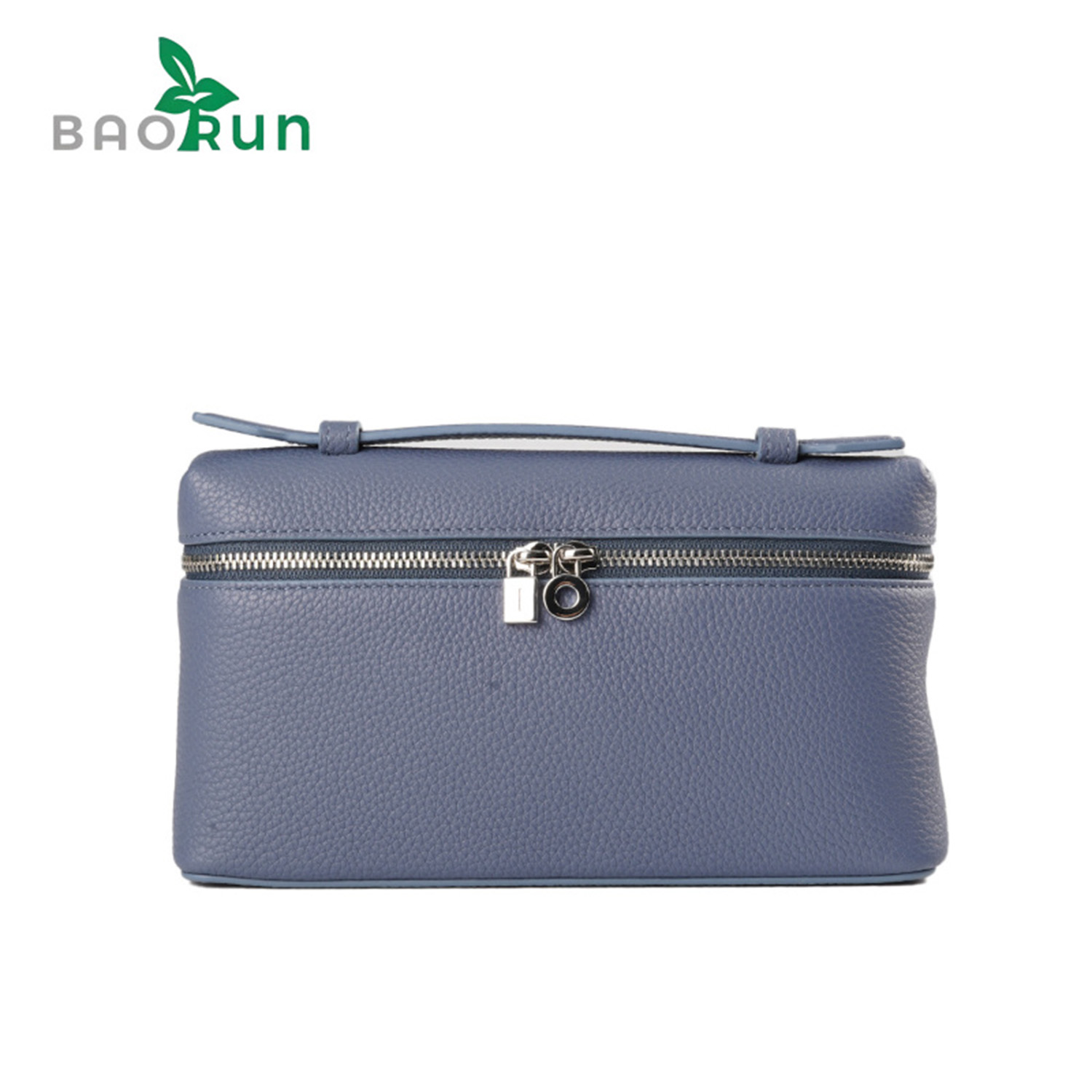 Top-grain cowhide lunchbox/cosmetic bag with soft sheepskin lining; multi-functional portable storage bag.