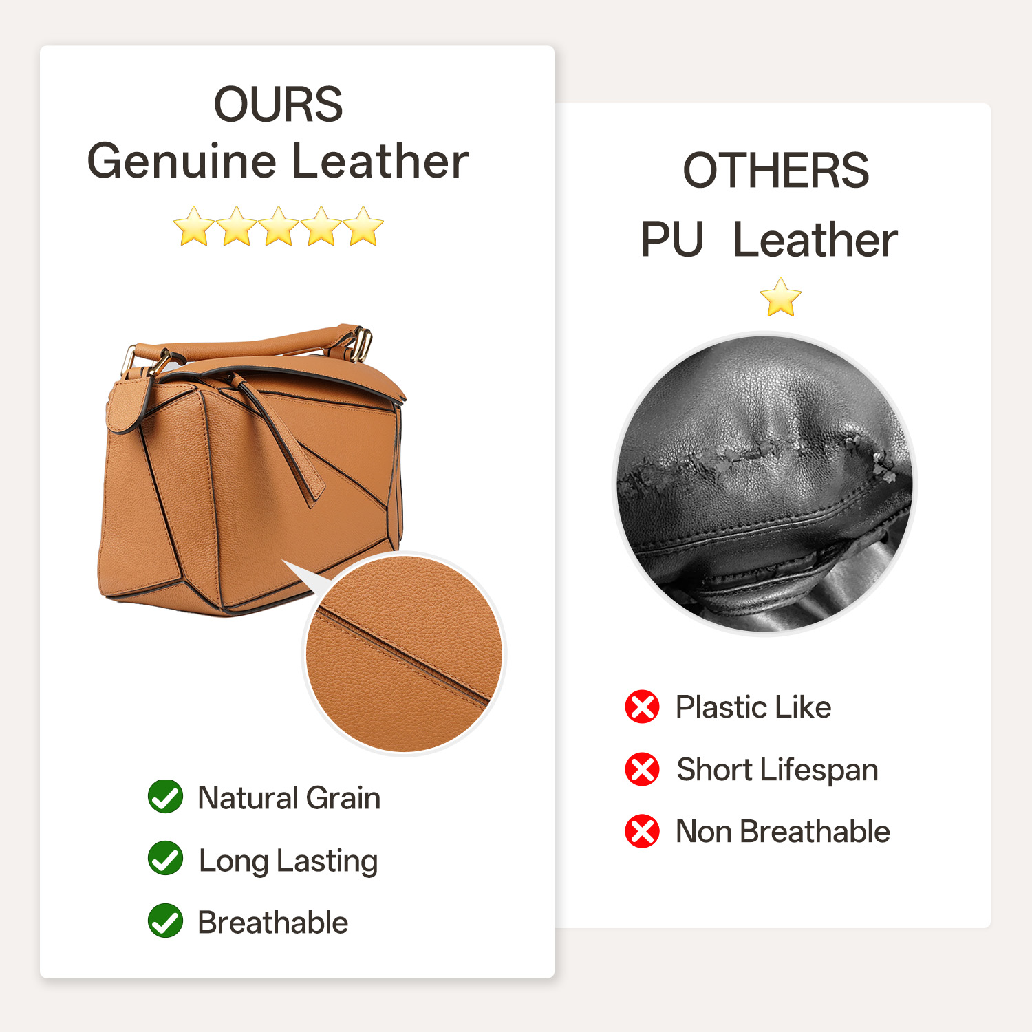 genuine Leather Women's Handbag/Shoulder Bag，Geometric design