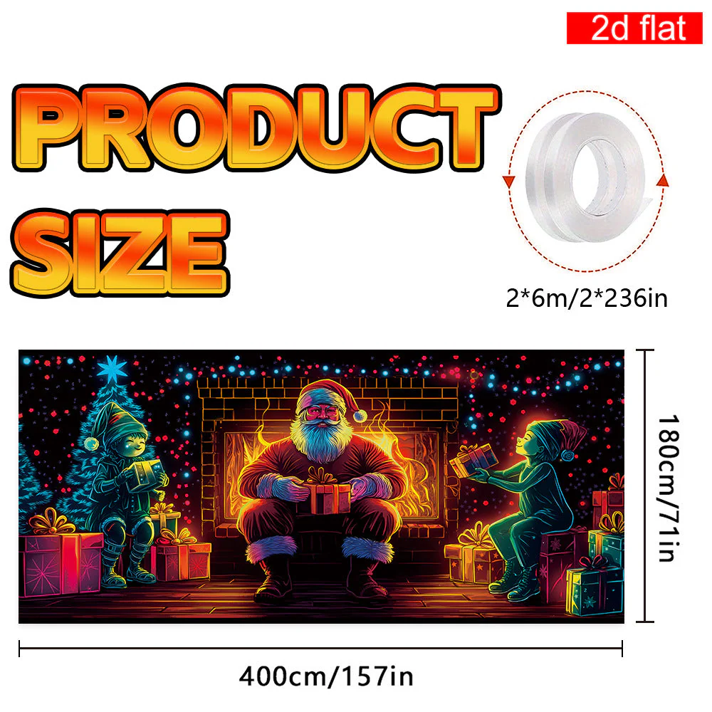 🎅 HOLIDAY HAUL SALE🎇🚪UV Activated Christmas Garage Door Cover Banner, Glows in Dark🔥🎉