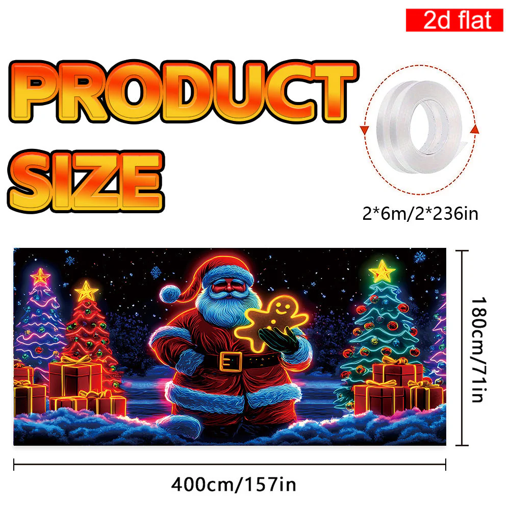 🎅 HOLIDAY HAUL SALE🎇🚪UV Activated Christmas Garage Door Cover Banner, Glows in Dark🔥🎉