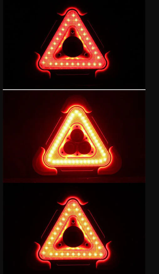 2-in-1 sun-driven emergency triangle warning light at the roadside