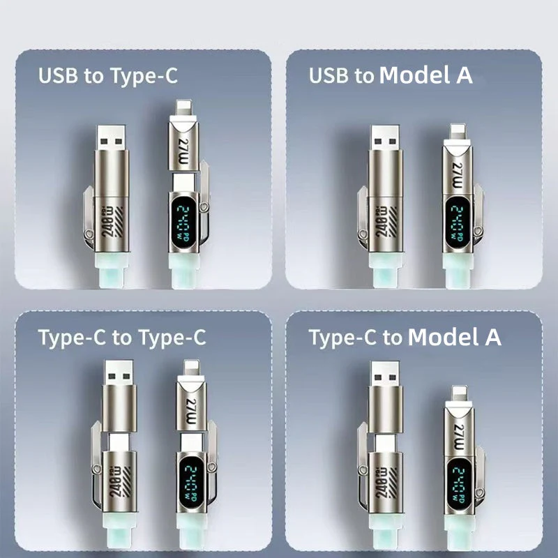 240W 4-in-1 Fast Charging Cable with Digital Display