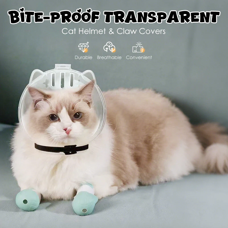 Anti-Bite Transparent Cat Helmet & Paw Covers