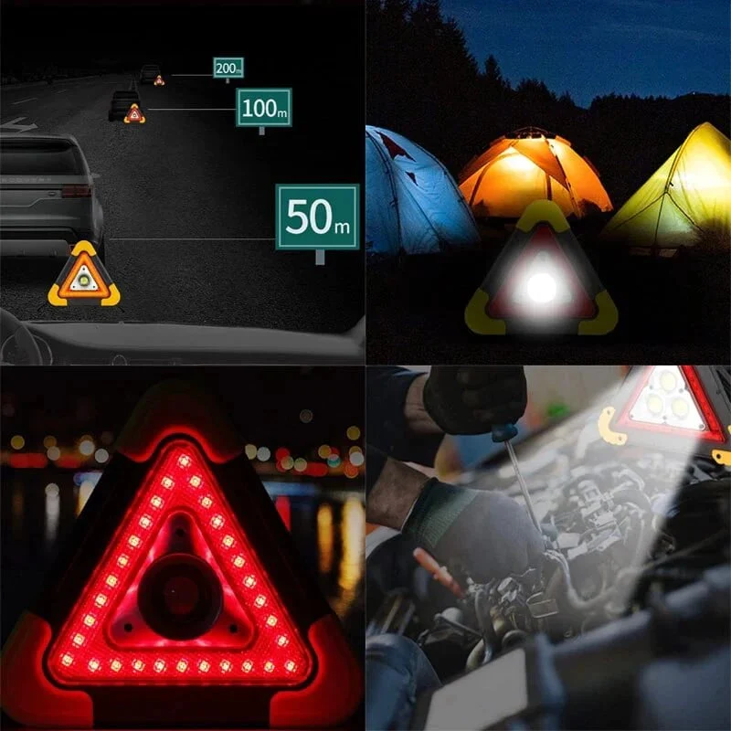 2-in-1 sun-driven emergency triangle warning light at the roadside
