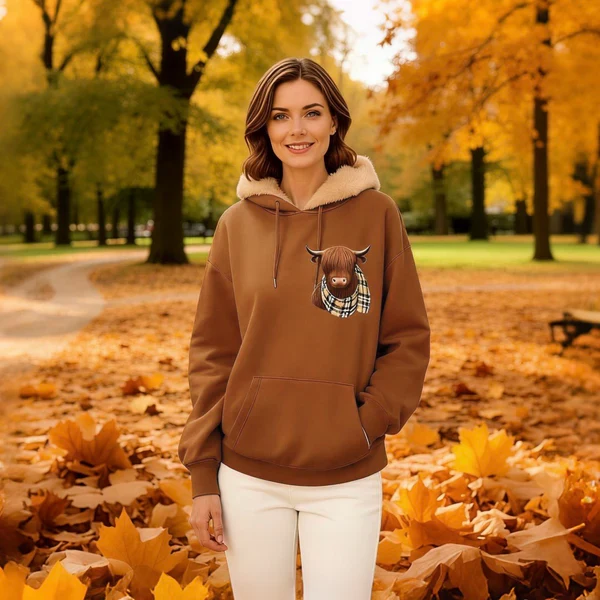 🎄🎅CHRISTMAS SALE 50% OFF!!🎁Cute Highland Cow Cozy Fleece-Lined Hooded Sweatshirt🦬