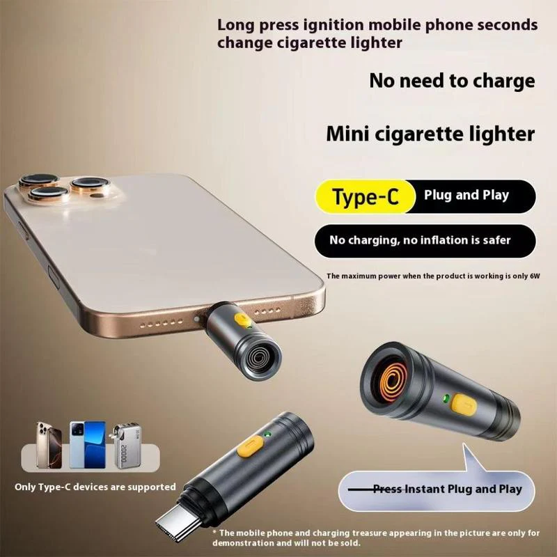 Cigarette Lighting Preferred Portable Mini Cell Phone Cigarette Lighter for Type-C Port Cell Phones Convenient for Traveling Lightweight Electronic