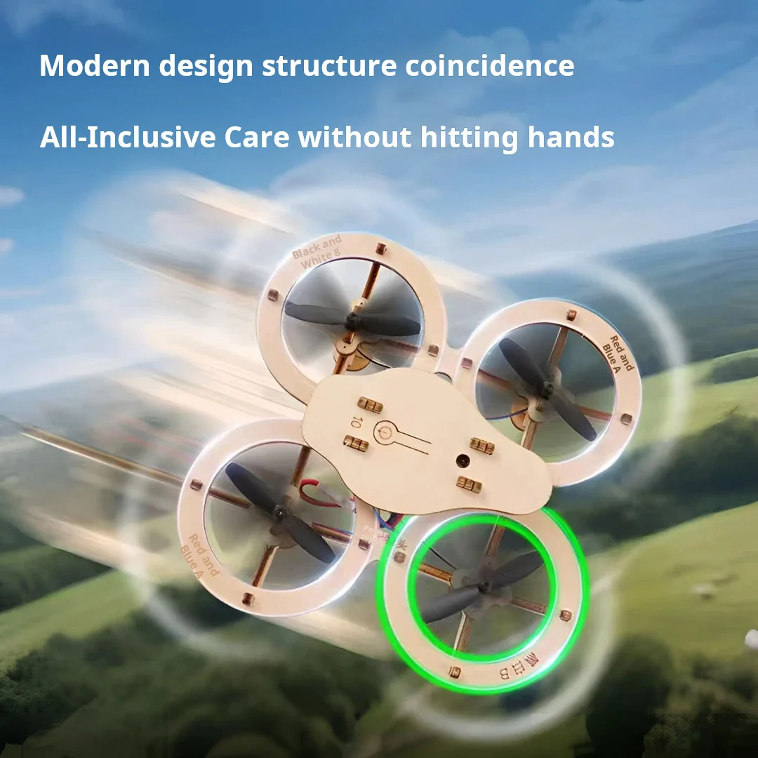 Wooden assembled DIY quadcopter drone model parent-child interactive scientific experiment teaching aids intelligent equipment