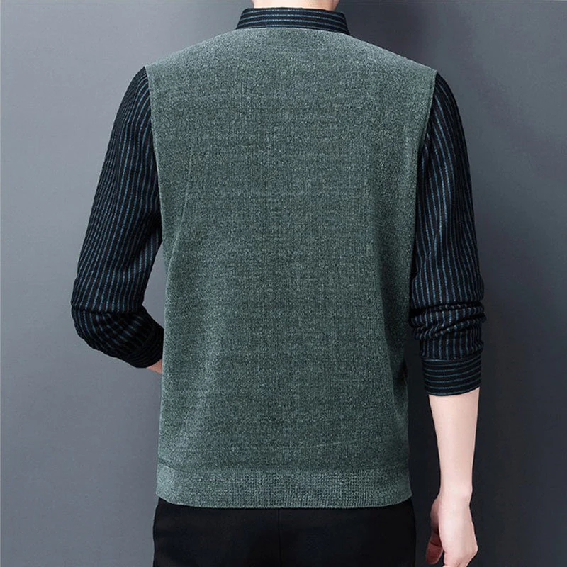 Men's Faux Plush Shirt&Sweater Fake 2-piece Top