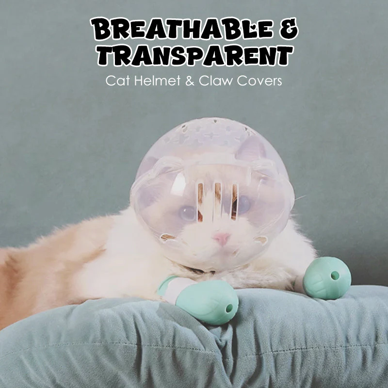 Anti-Bite Transparent Cat Helmet & Paw Covers