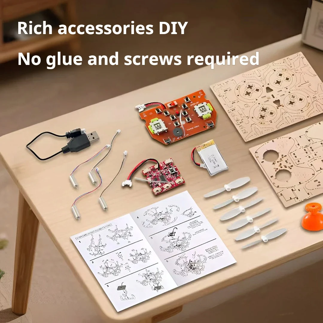 Wooden assembled DIY quadcopter drone model parent-child interactive scientific experiment teaching aids intelligent equipment