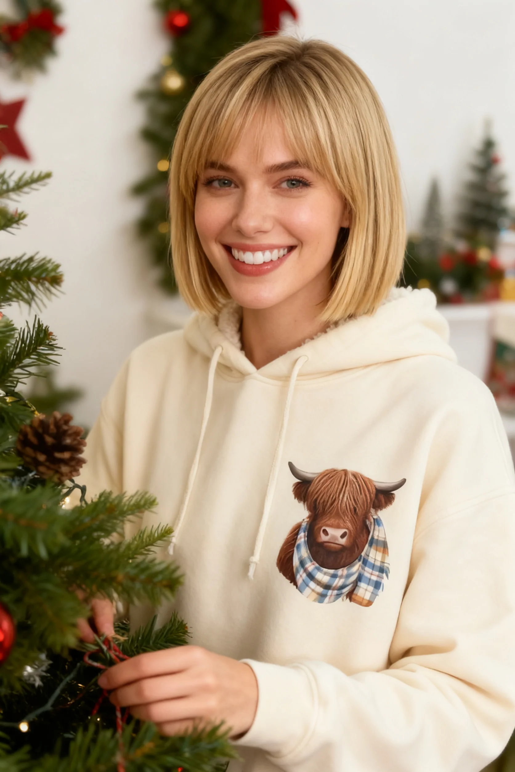 🎄🎅CHRISTMAS SALE 50% OFF!!🎁Cute Highland Cow Cozy Fleece-Lined Hooded Sweatshirt🦬