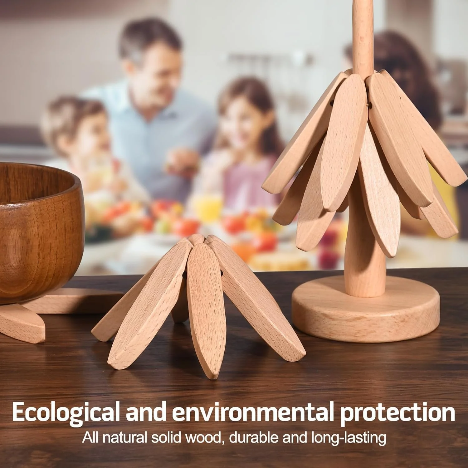 🎅Xmas Sales - 50% OFF🎄✨Natural Tree Trivet Set - 4 Wooden Trivets & 1 Stand Like a Christmas Tree