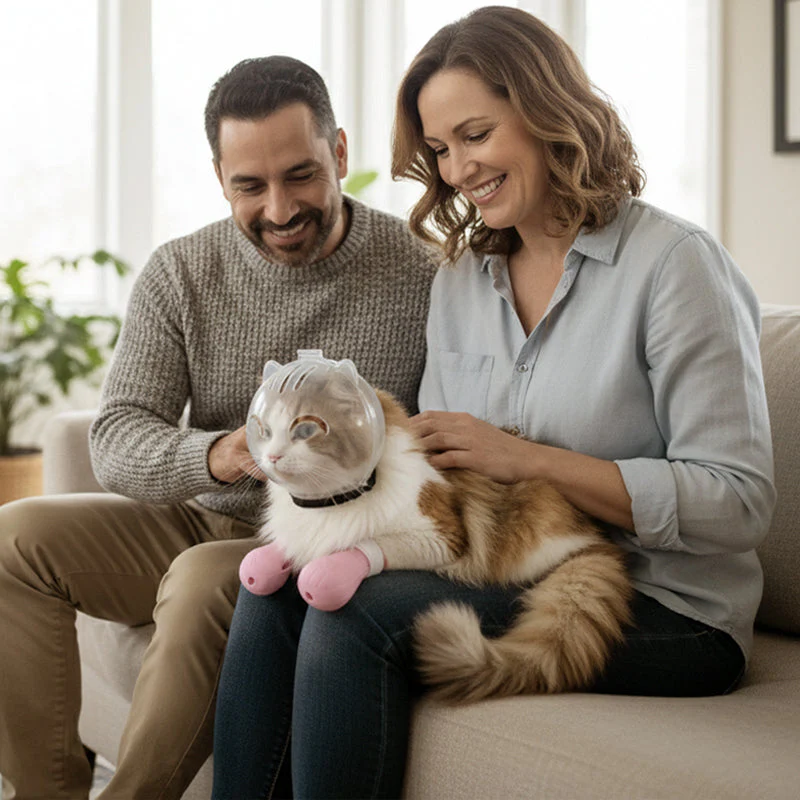 Anti-Bite Transparent Cat Helmet & Paw Covers