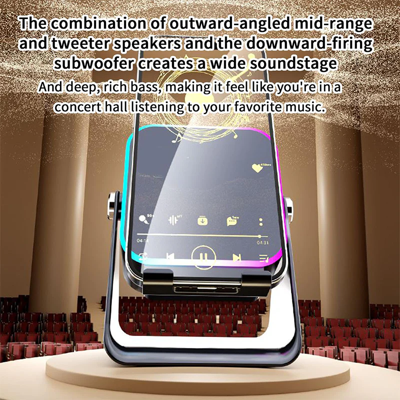 5-in-1 Wireless Induction Bluetooth Speaker with Adjustable Phone Stand