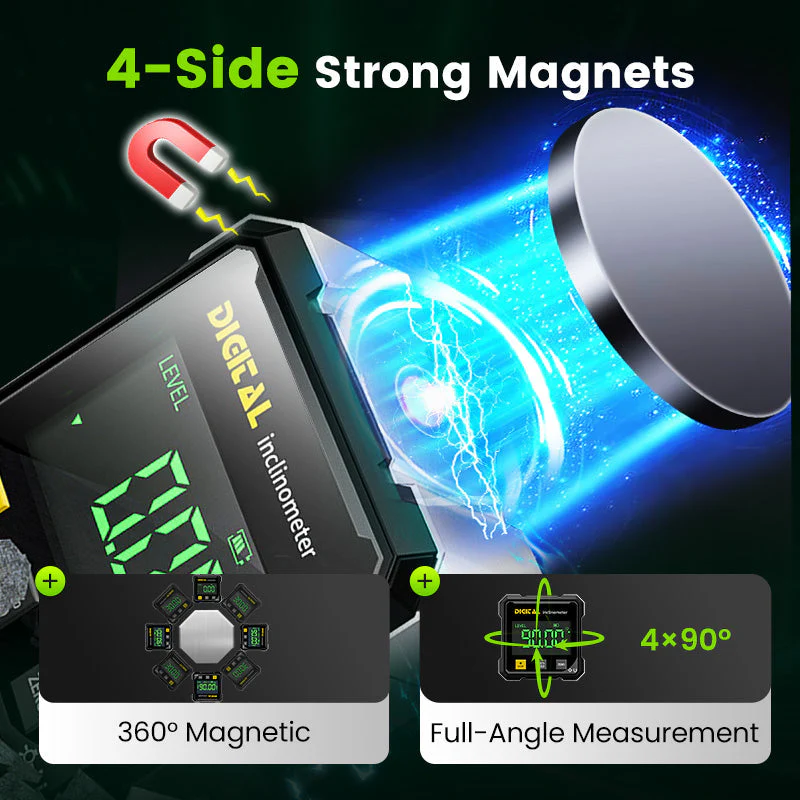 📐 50% OFF NOW! 🔥 4-Side Magnetic Digital Angle Gauge - Laser Precision & Multi-Surface Use, Perfect for Woodworking and Construction ✨