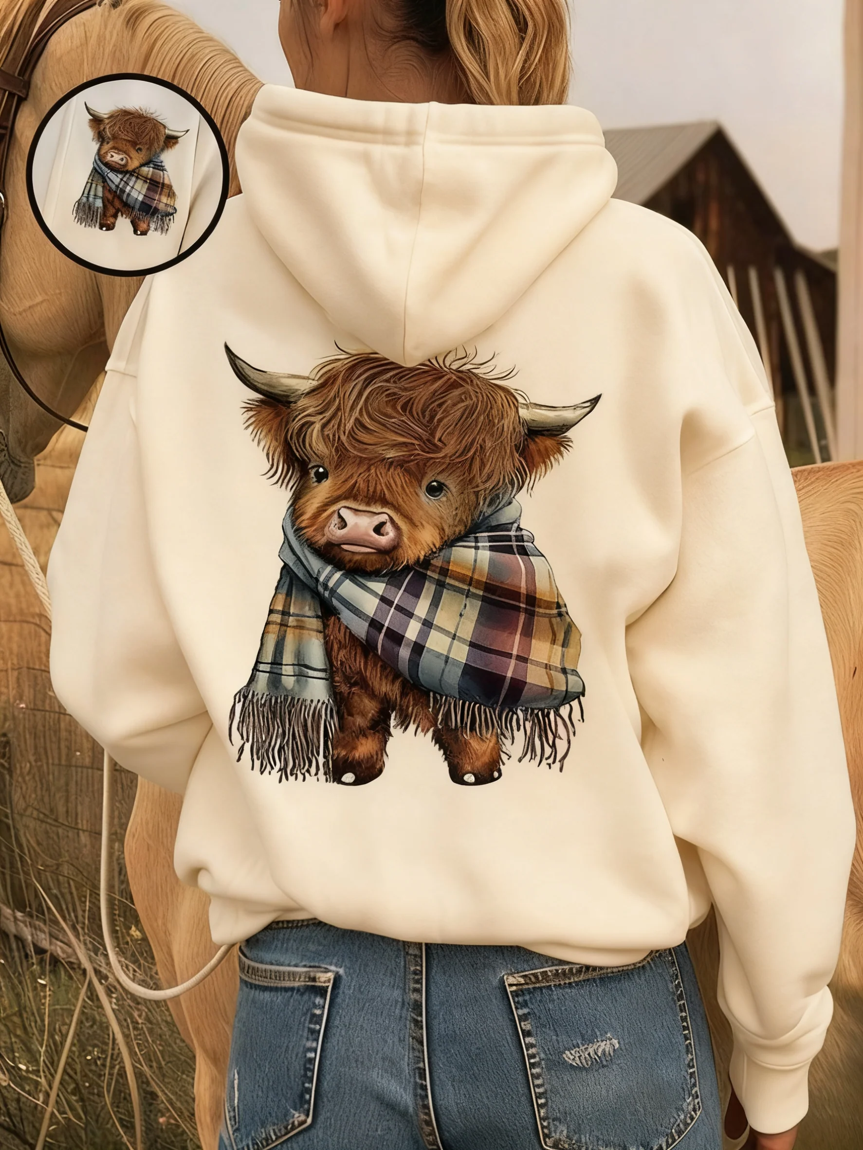 🎄🎅CHRISTMAS SALE 50% OFF!!🎁Cute Highland Cow Cozy Fleece-Lined Hooded Sweatshirt🦬