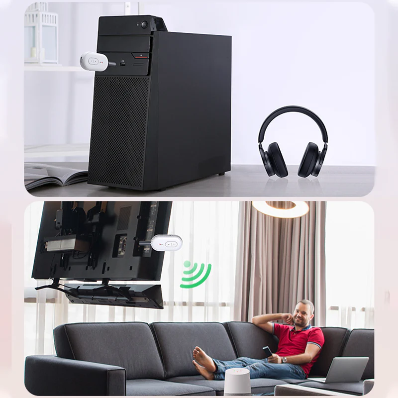 FOXVOX Bluetooth Audio Transmitter Receiver | Pair 2 Devices, 20+ Hr Battery, 3.5mm AUX for Airplanes/Cars/TVs