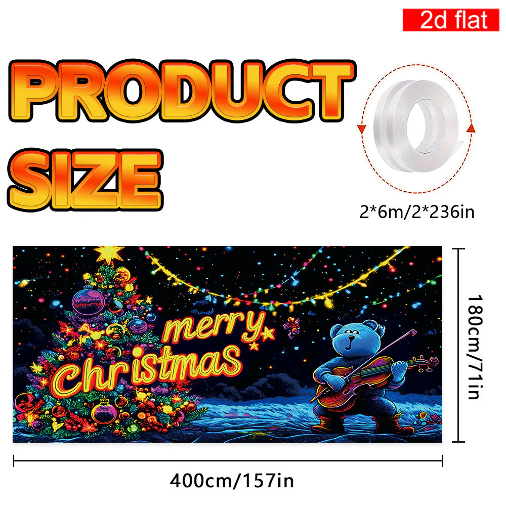 🎅 HOLIDAY HAUL SALE🎇🚪UV Activated Christmas Garage Door Cover Banner, Glows in Dark🔥🎉
