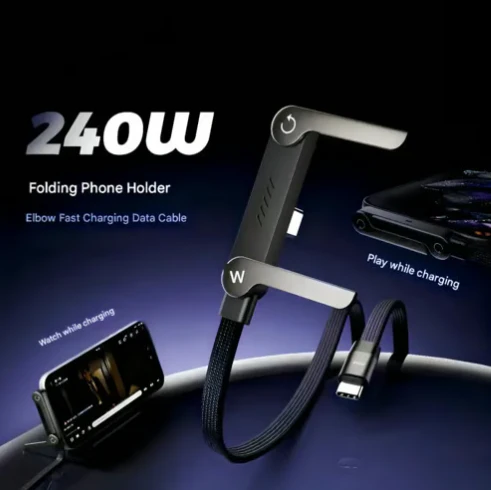 ⚡2-in-1 Invisible Holder Charger Cable – 240W Fast Charging Cord with Built-In Phone Stand