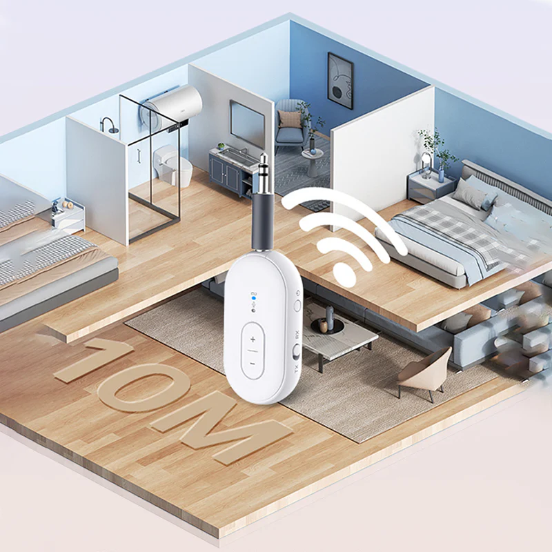 FOXVOX Bluetooth Audio Transmitter Receiver | Pair 2 Devices, 20+ Hr Battery, 3.5mm AUX for Airplanes/Cars/TVs
