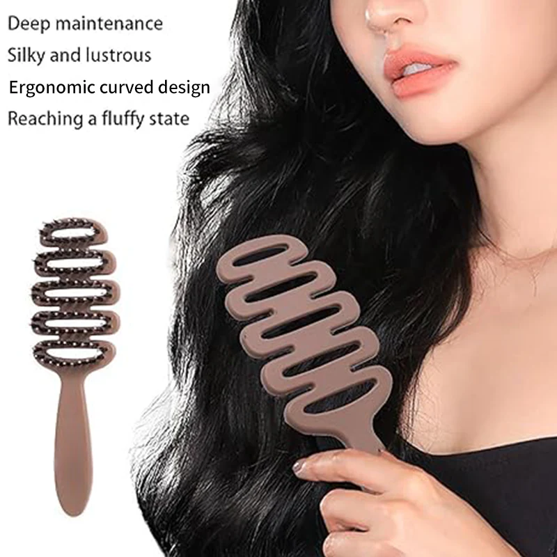 Boar Bristles Hair Brush with Curved Design