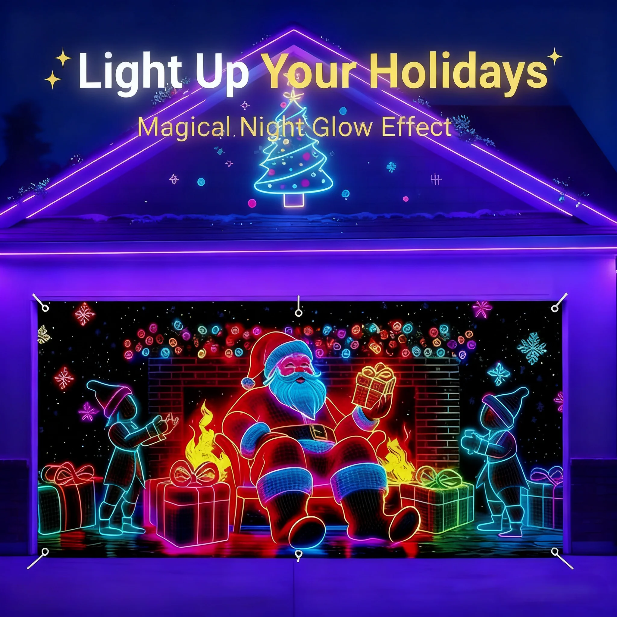 🎅 HOLIDAY HAUL SALE🎇🚪UV Activated Christmas Garage Door Cover Banner, Glows in Dark🔥🎉