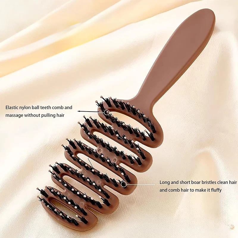 Boar Bristles Hair Brush with Curved Design