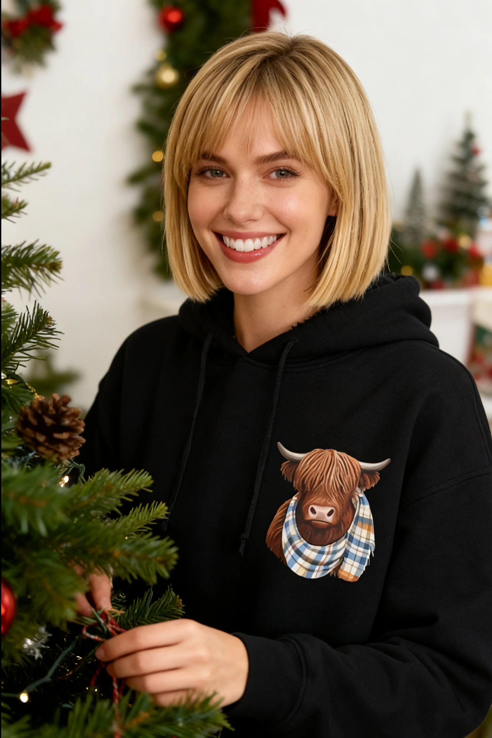 🎄🎅CHRISTMAS SALE 50% OFF!!🎁Cute Highland Cow Cozy Fleece-Lined Hooded Sweatshirt🦬