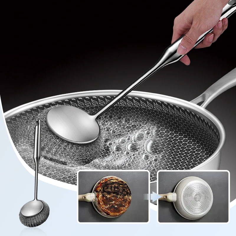Versatile stainless steel pot cleaner with handl