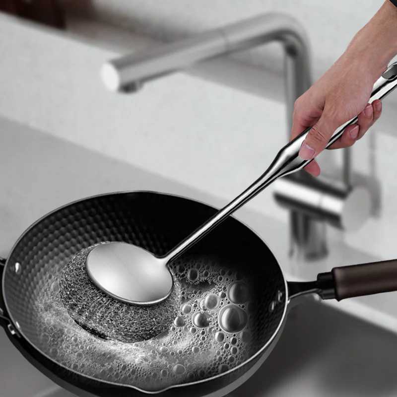 Versatile stainless steel pot cleaner with handl