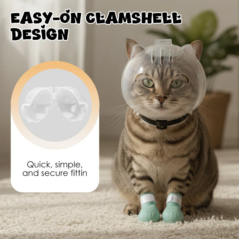 Anti-Bite Transparent Cat Helmet & Paw Covers