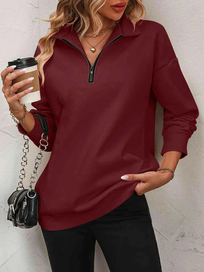 🍂Autumn Promotion 40%💕Womens Zip-Up Dropped Shoulder Sweatshirt