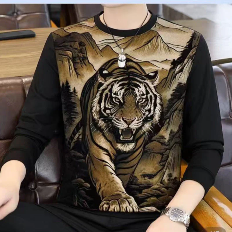Men's Crew Neck Long Sleeve Top with Print